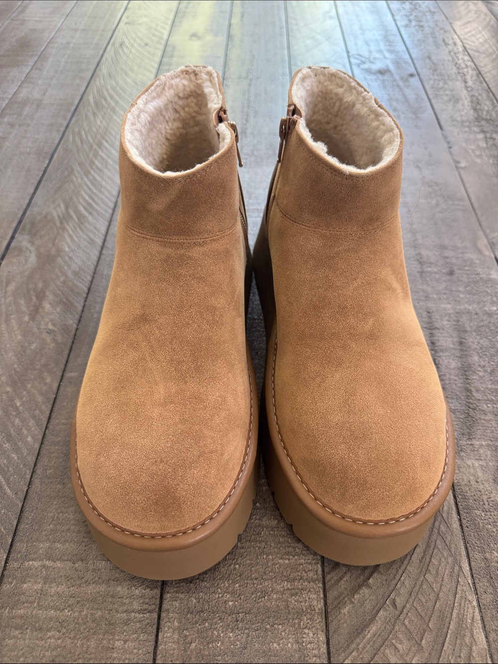 wild fable Tan Suede Platform Ankle Booties with Faux Shearling